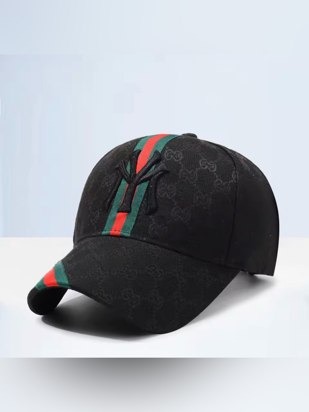 New Arrivals! Black Embroidered Letter On Cap with Green-Red Web Stripe